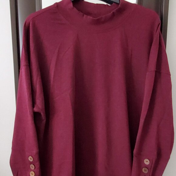 Burgundy cleo mock neck long sleeve tee with button detail - Picture 5 of 5